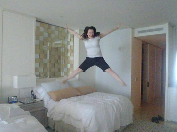 Always the consummate professional, jumping on the bed in my suite during a work trip 3 years ago